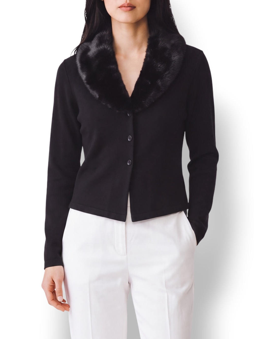 4/$20 Rabbit Rabbit Rabbit Designs 10P Black Faux Fur Detachable Collar Jacket